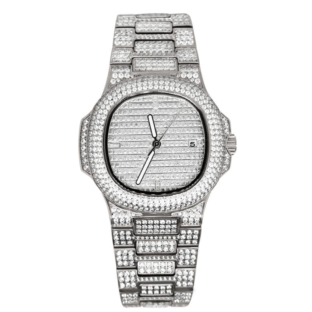 Modern CZ Stainless Steel Watch in White Gold HipHopBling