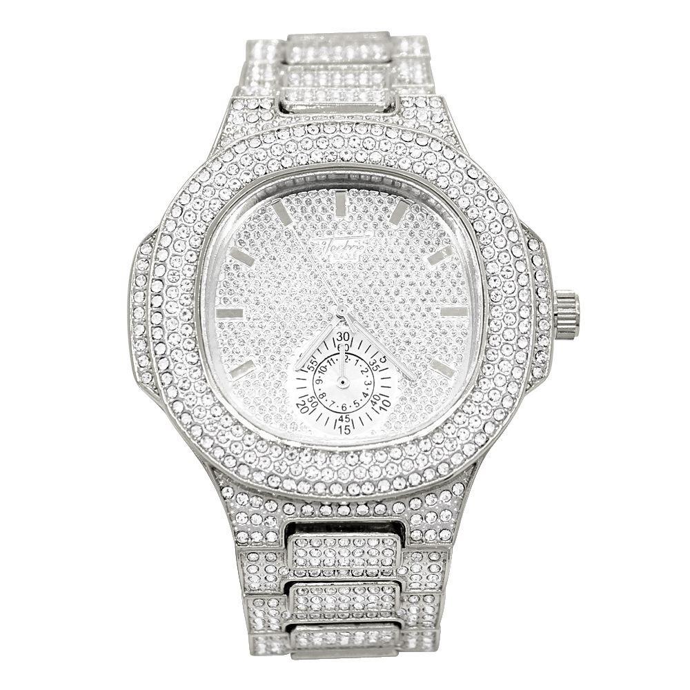 Modern Full Iced Out Chrono Bling Bling Hip Hop Watch White Gold HipHopBling