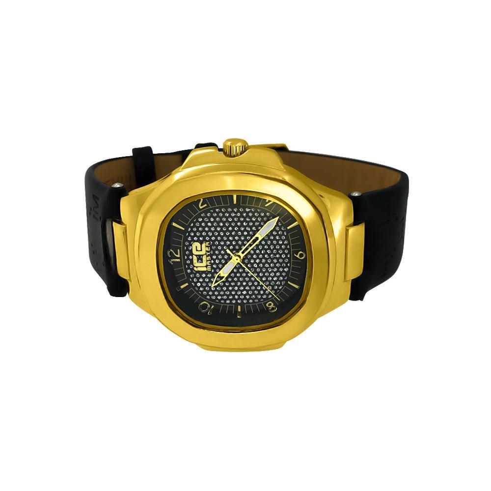Modern Gold Fashion Watch Black Dial and Band HipHopBling