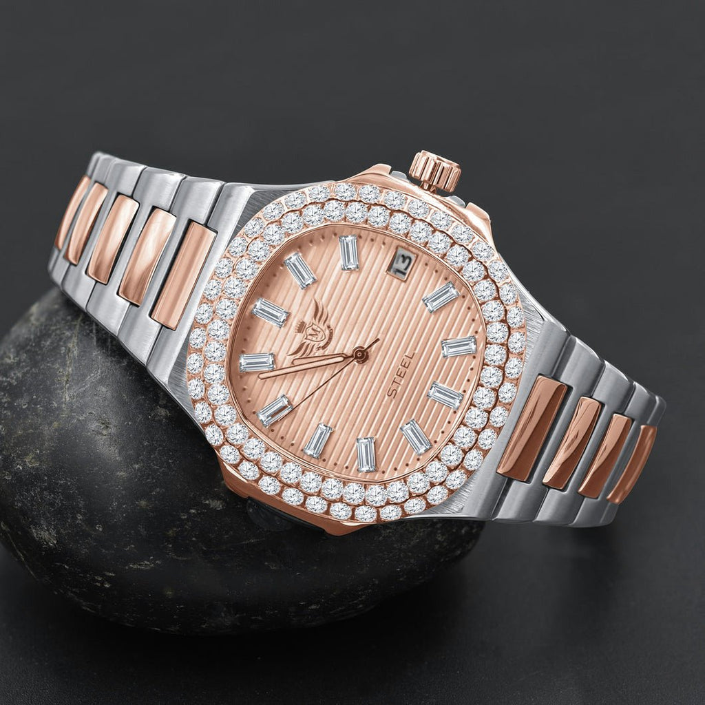 Modern Stainless Steel CZ Bezel Sports Watch 2 - Tone Gold HipHopBling