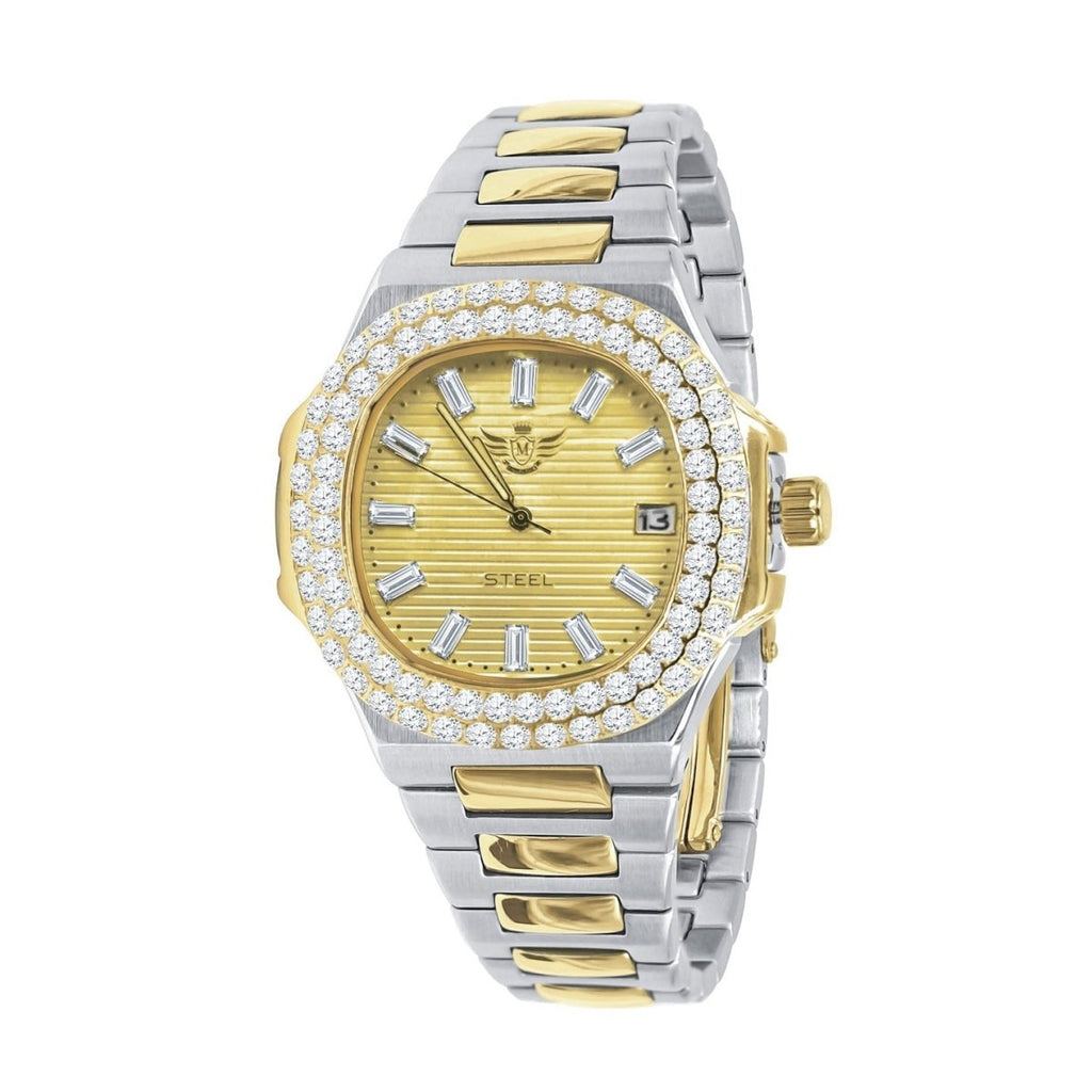 Modern Stainless Steel CZ Bezel Sports Watch 2 - Tone Gold HipHopBling