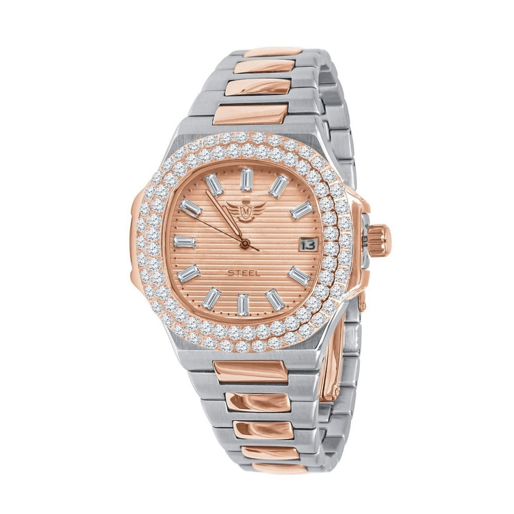 Modern Stainless Steel CZ Bezel Sports Watch 2 - Tone Rose HipHopBling