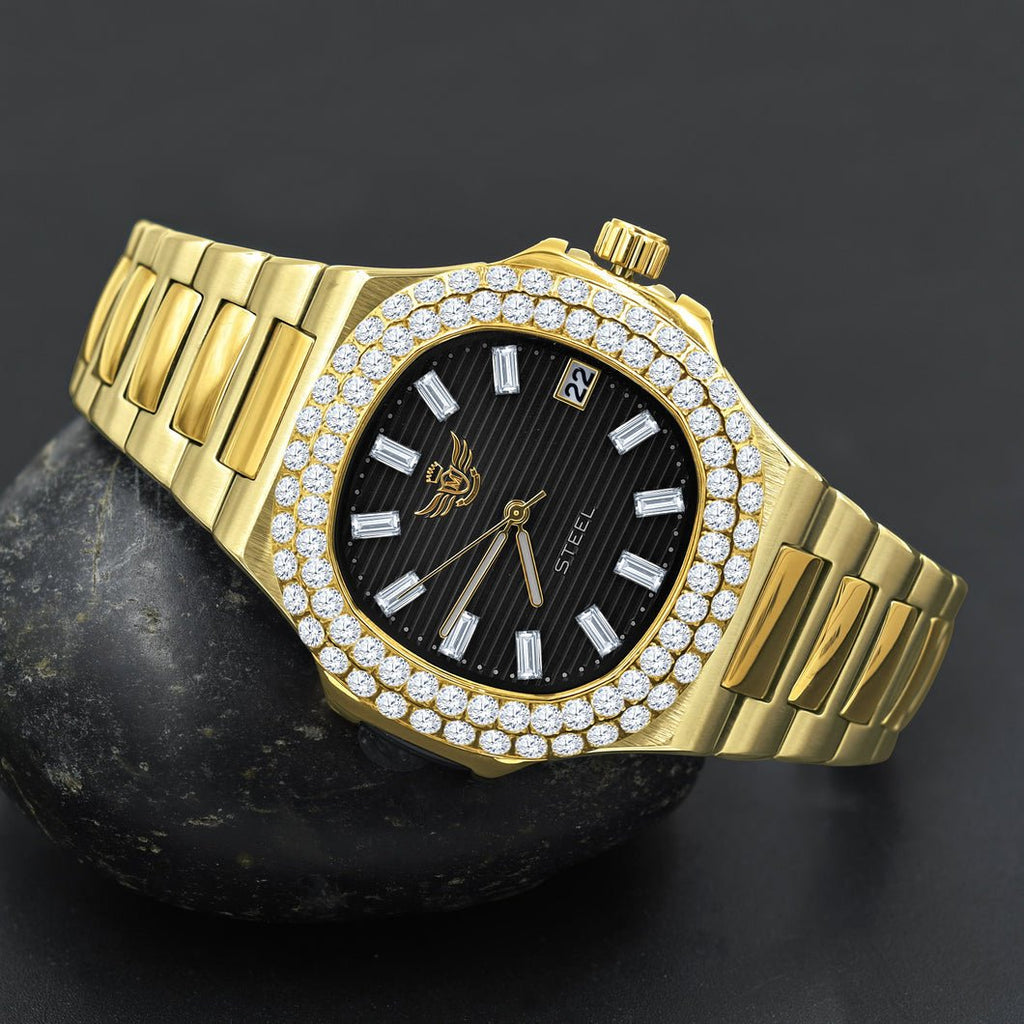 Modern Stainless Steel CZ Bezel Sports Watch White Gold HipHopBling