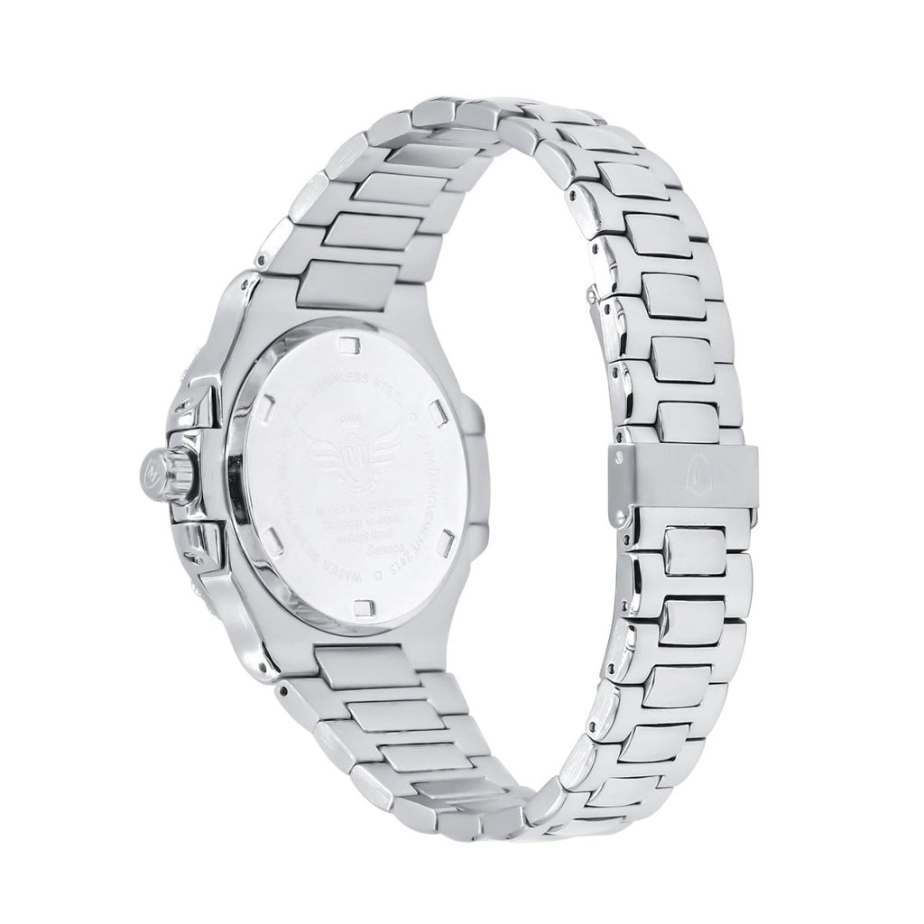 Modern Stainless Steel CZ Bezel Sports Watch White Gold HipHopBling