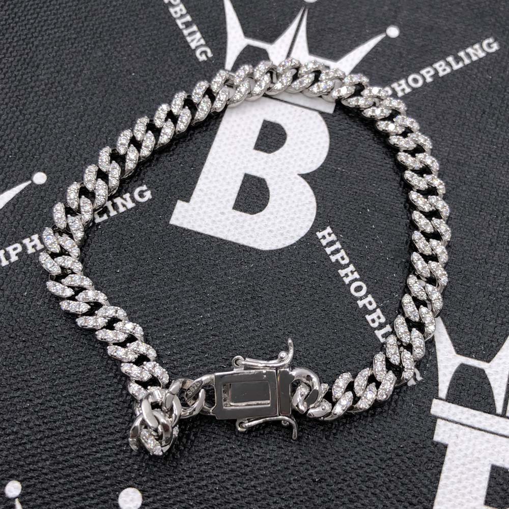 Moissanite 2 Row Cuban Link Iced Out Bracelet 9MM .925 Sterling Silver 8" Bracelet HipHopBling