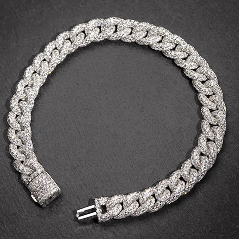 Moissanite 2 Row Cuban Link Iced Out Bracelet 9MM .925 Sterling Silver 8" Bracelet HipHopBling