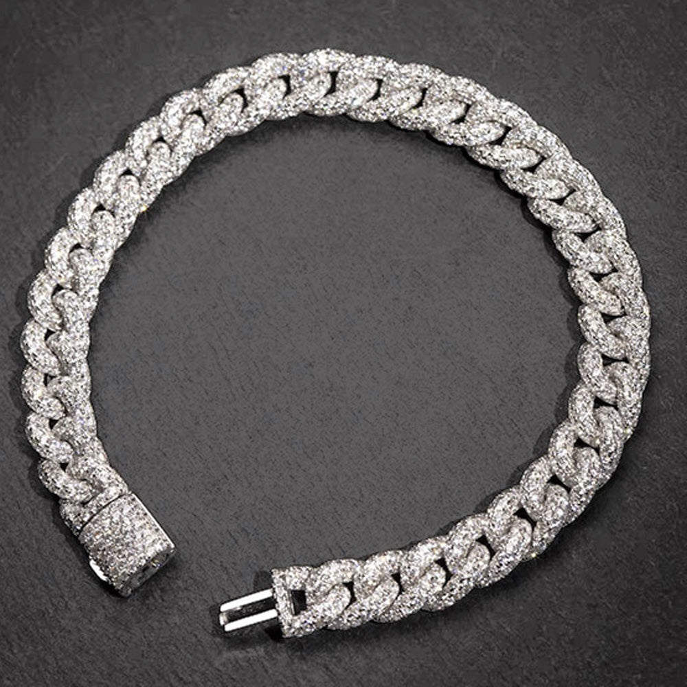 Moissanite 2 Row Cuban Link Iced Out Bracelet 9MM .925 Sterling Silver HipHopBling