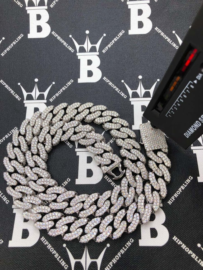 Moissanite 3D Cuban Chain Iced Out .925 Sterling Silver 18" HipHopBling