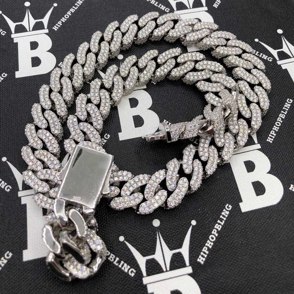 Moissanite 3D Cuban Chain Iced Out .925 Sterling Silver 18" HipHopBling