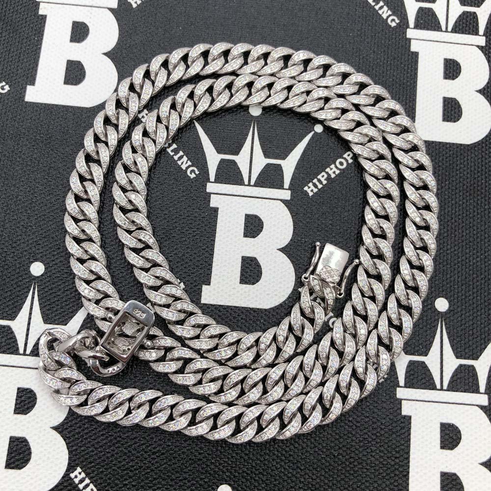 Moissanite 8MM Cuban Iced Out Chain .925 Sterling Silver 18" HipHopBling