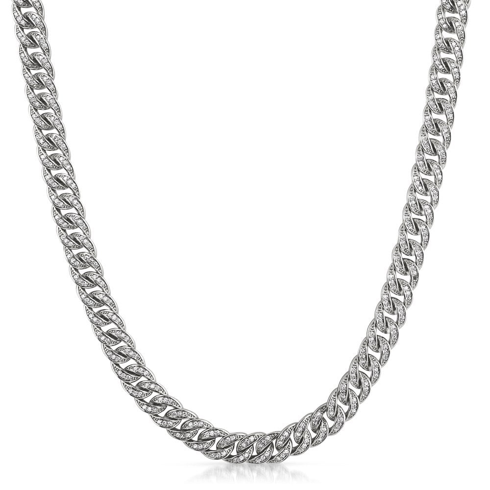 Moissanite 8MM Cuban Iced Out Chain .925 Sterling Silver 18" HipHopBling