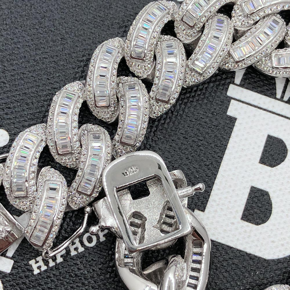 Moissanite Baguette Cuban Iced Out Bracelet 18MM .925 Sterling Silver 8" Bracelet HipHopBling