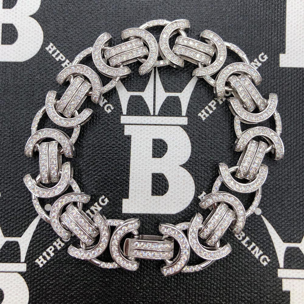 Moissanite Byzantine Chain Iced Out .925 Sterling Silver 18" HipHopBling