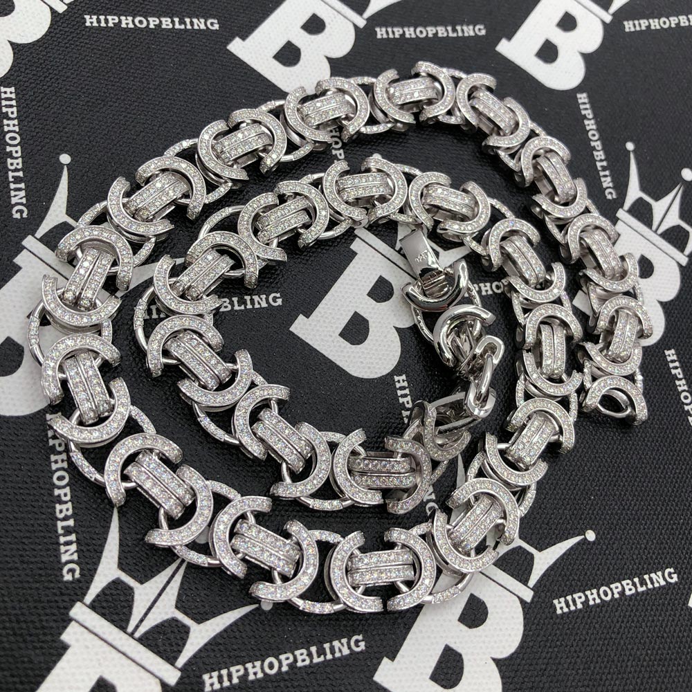 Moissanite Byzantine Chain Iced Out .925 Sterling Silver 18" HipHopBling