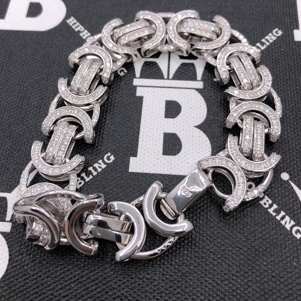 Moissanite Byzantine Chain Iced Out .925 Sterling Silver 18" HipHopBling