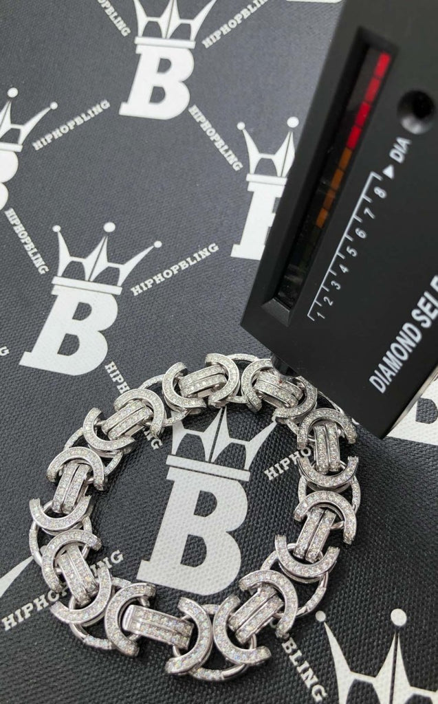 Moissanite Byzantine Chain Iced Out .925 Sterling Silver 8" Bracelet HipHopBling