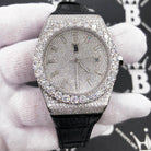 Moissanite Crown Hip Hop Bling Bustdown Leather Watch 20 Carats White Gold HipHopBling