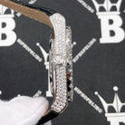 Moissanite Crown Hip Hop Bling Bustdown Leather Watch 20 Carats White Gold HipHopBling