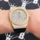 Moissanite Crown Hip Hop Bling Bustdown Leather Watch 20 Carats White Gold HipHopBling