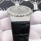 Moissanite Crown Hip Hop Bling Bustdown Leather Watch 20 Carats White Gold HipHopBling