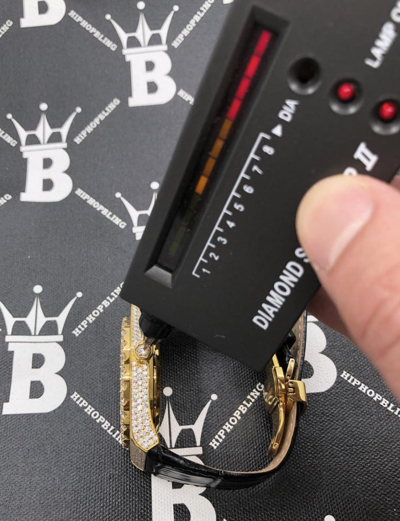 Moissanite Crown Hip Hop Bling Bustdown Leather Watch 20 Carats White Gold HipHopBling