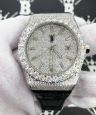 Moissanite Crown Hip Hop Bling Bustdown Leather Watch 20 Carats White Gold HipHopBling