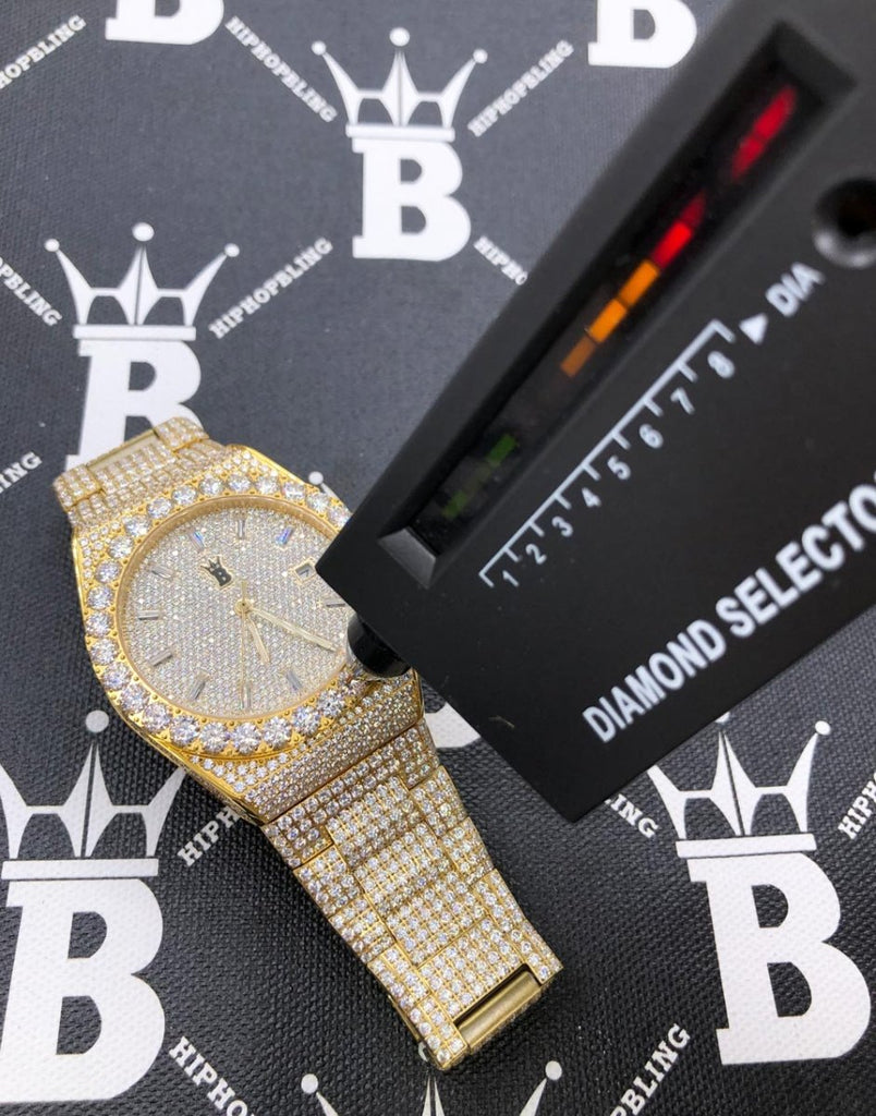 Moissanite Crown Iced Out Hip Hop Bling Bustdown Watch 50 Carats White Gold HipHopBling