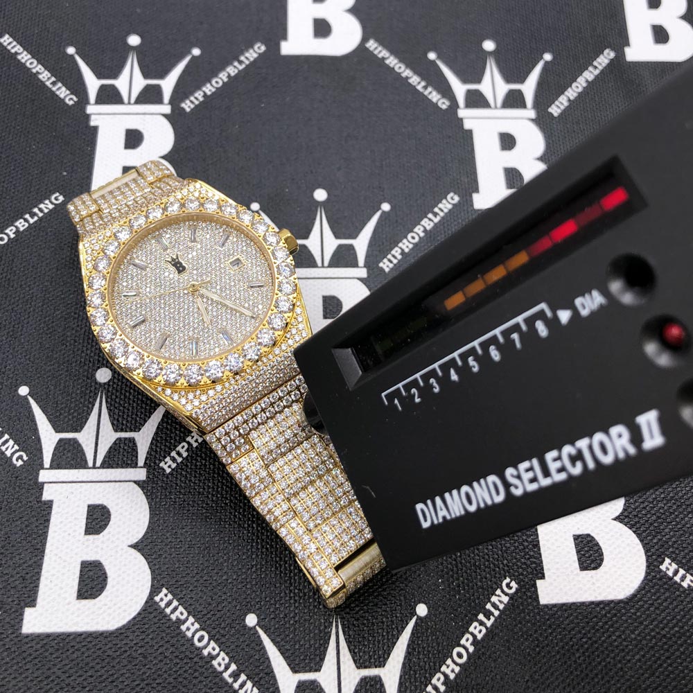 Moissanite Crown Iced Out Hip Hop Bling Bustdown Watch 50 Carats White Gold HipHopBling