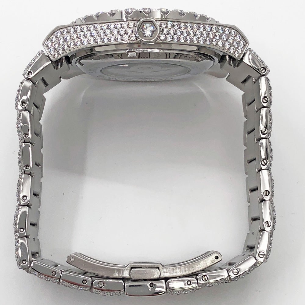 Moissanite Crown Iced Out Hip Hop Bling Bustdown Watch 50 Carats White Gold HipHopBling