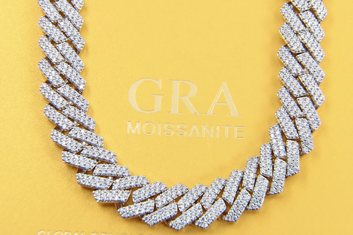 Moissanite Cuban Sharp Link Iced Out Chain 15MM .925 Sterling Silver 18" HipHopBling