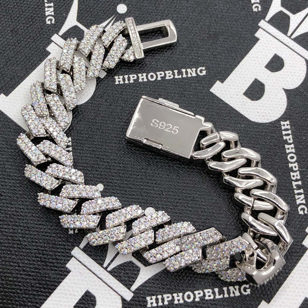 Moissanite Cuban Sharp Link Iced Out Chain 15MM .925 Sterling Silver 18" HipHopBling