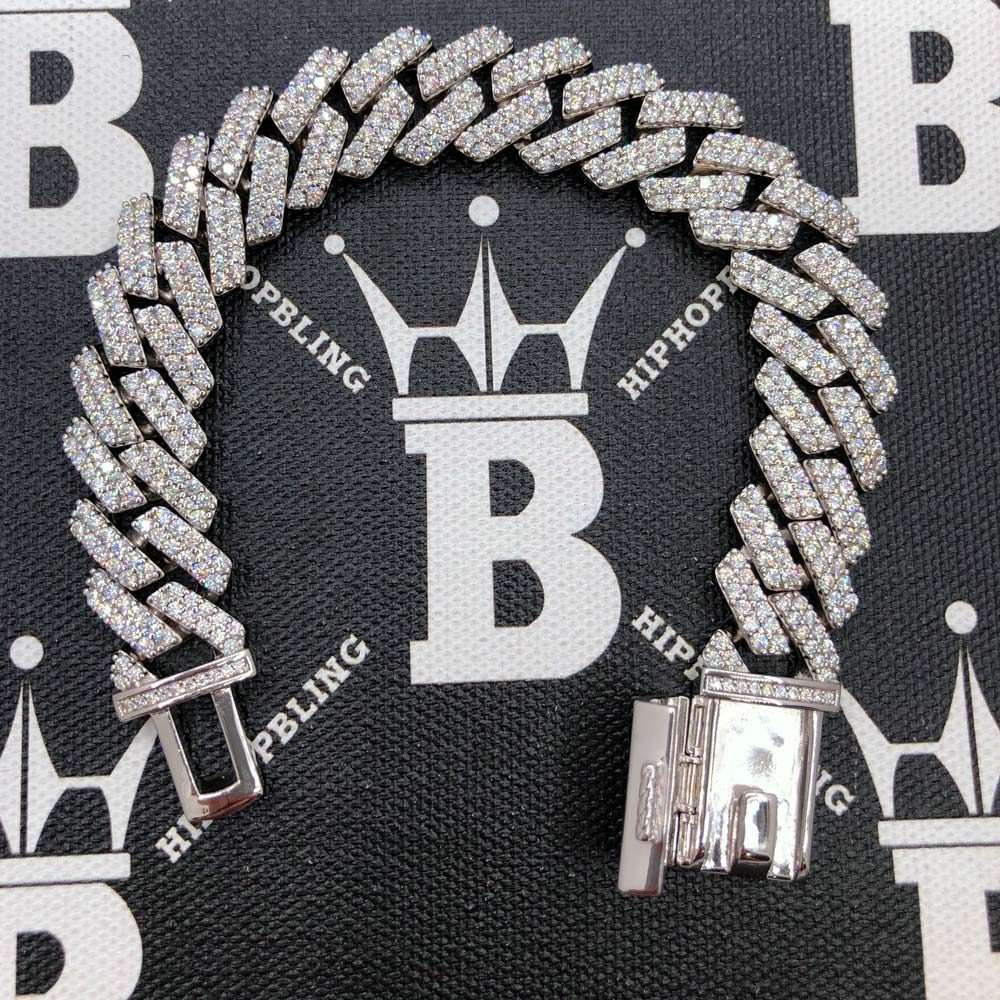 Moissanite Cuban Sharp Link Iced Out Chain 15MM .925 Sterling Silver 18" HipHopBling