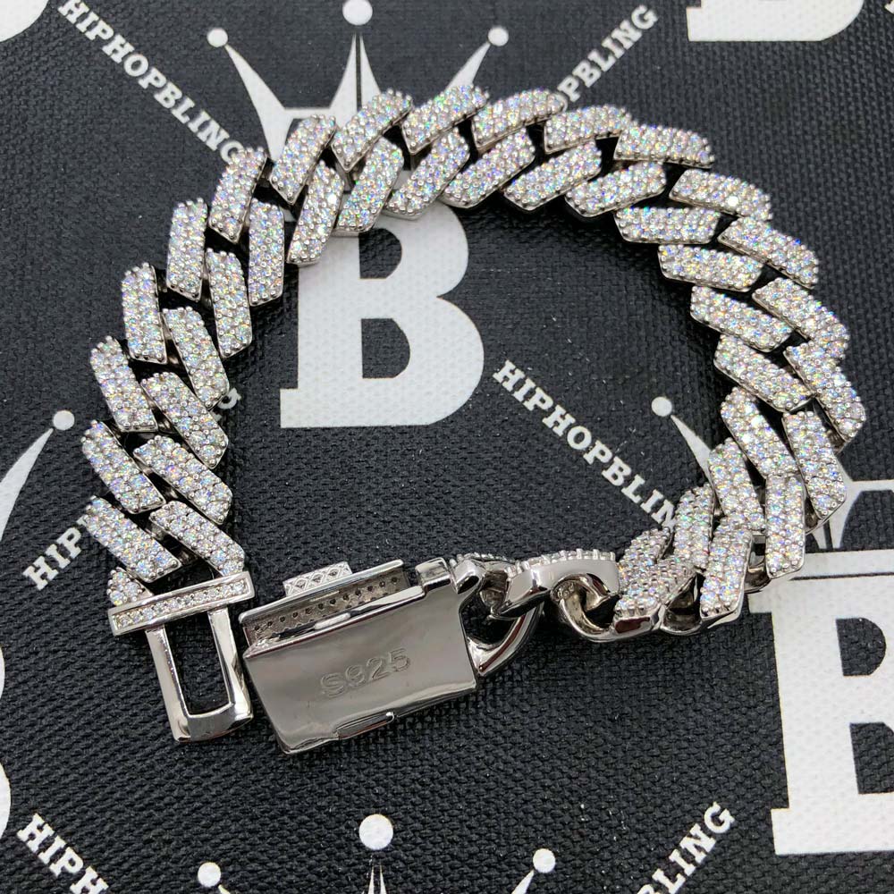 Moissanite Cuban Sharp Link Iced Out Chain 15MM .925 Sterling Silver 18" HipHopBling