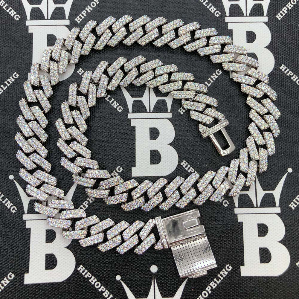 Moissanite Cuban Sharp Link Iced Out Chain 15MM .925 Sterling Silver 18" HipHopBling