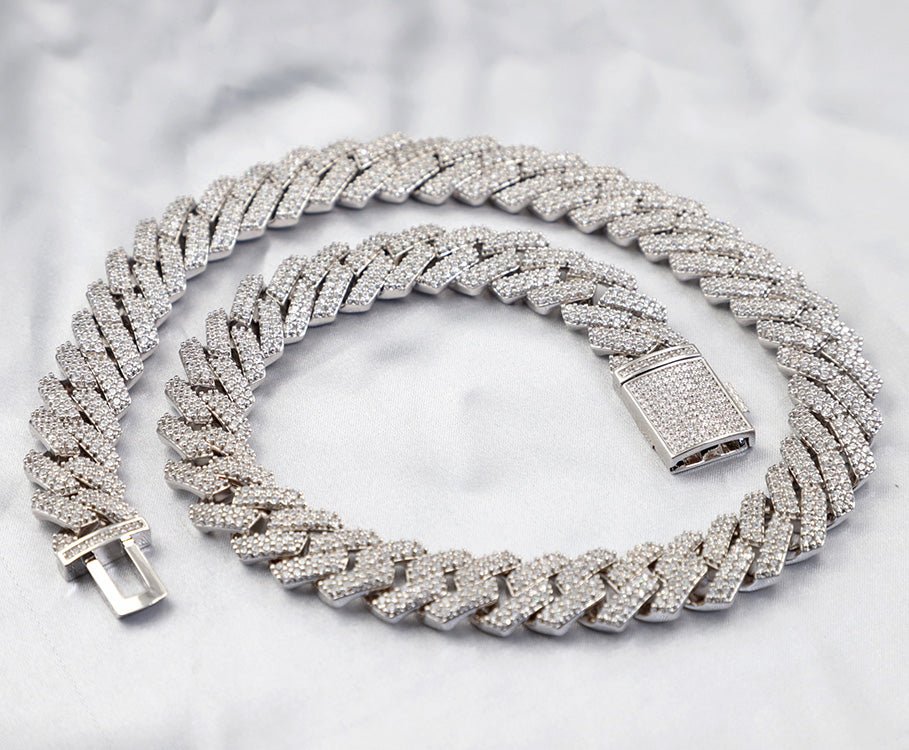 Moissanite Cuban Sharp Link Iced Out Chain 15MM .925 Sterling Silver 18" HipHopBling