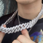 Moissanite Cuban Sharp Link Iced Out Chain 15MM .925 Sterling Silver 18" HipHopBling