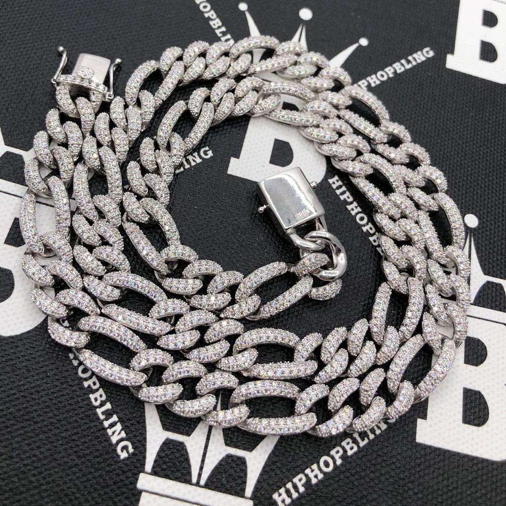 Moissanite Figaro Chain Iced Out .925 Sterling Silver 18" HipHopBling