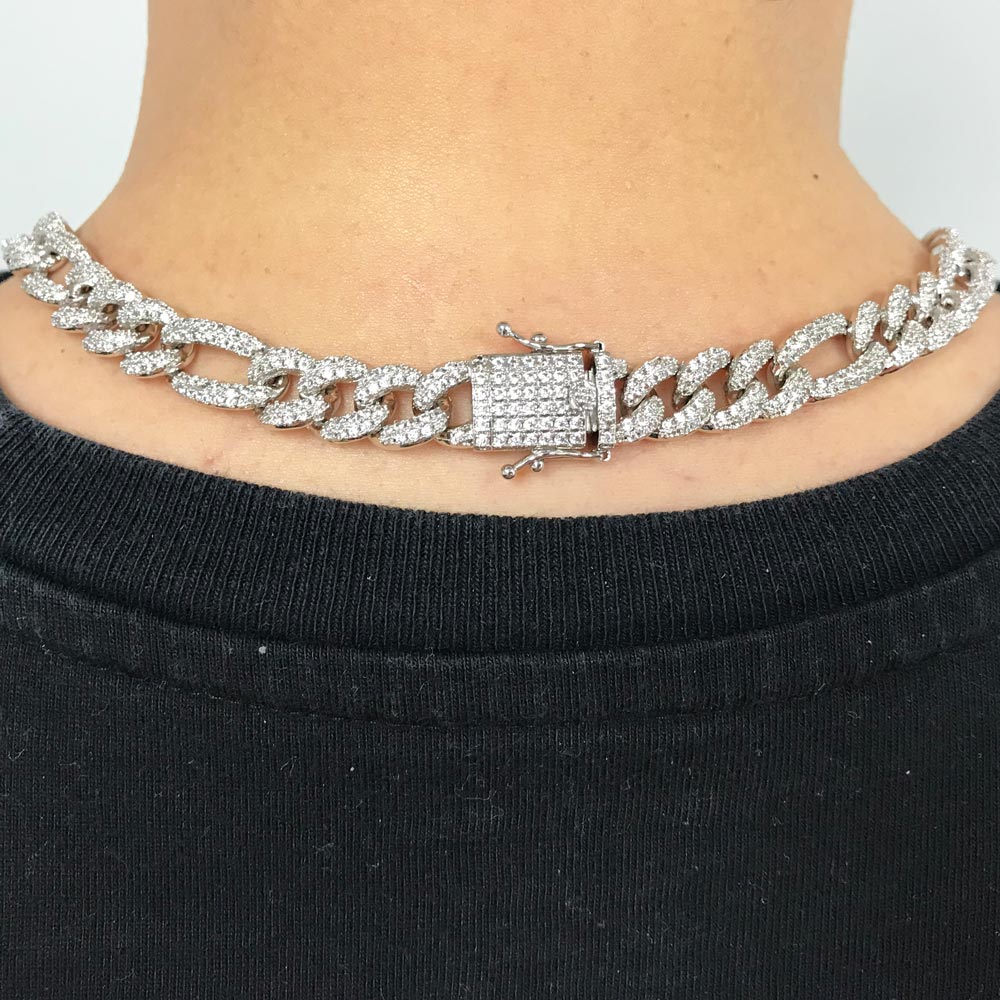 Moissanite Figaro Chain Iced Out .925 Sterling Silver 18" HipHopBling