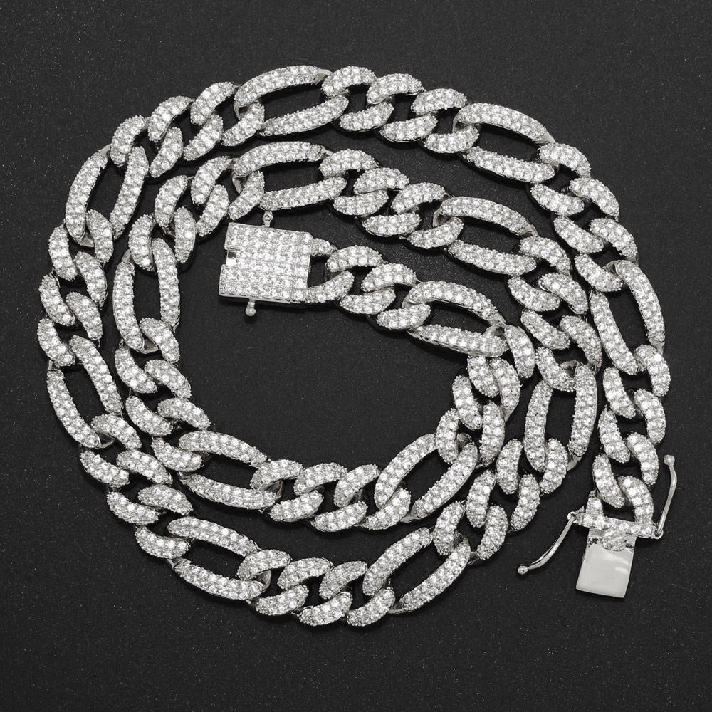 Moissanite Figaro Chain Iced Out .925 Sterling Silver 18" HipHopBling