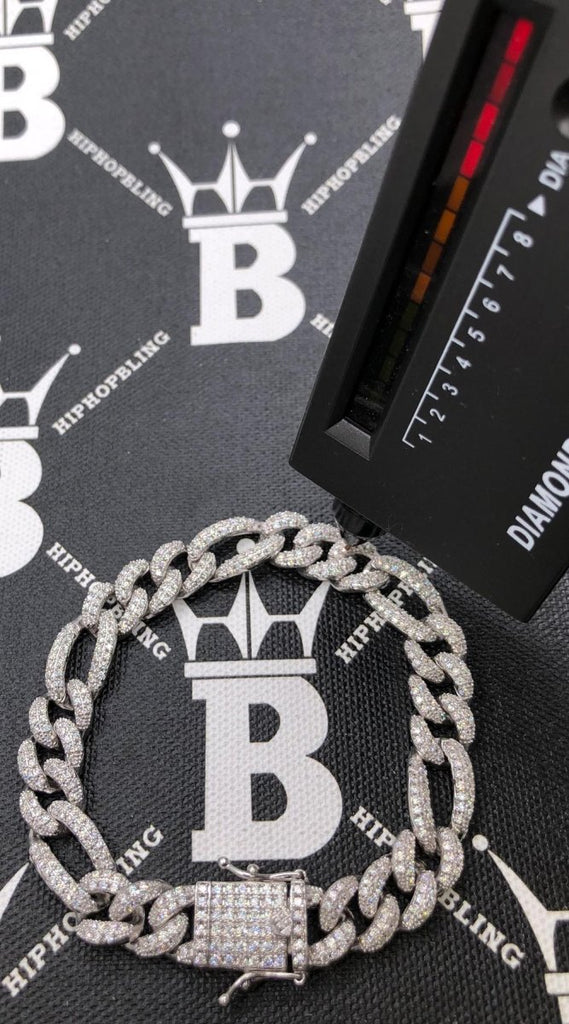 Moissanite Figaro Chain Iced Out .925 Sterling Silver 18" HipHopBling