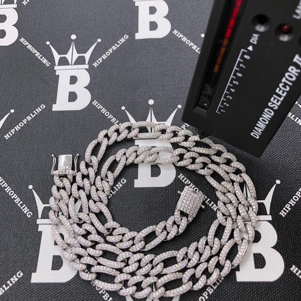 Moissanite Figaro Chain Iced Out .925 Sterling Silver 18" HipHopBling
