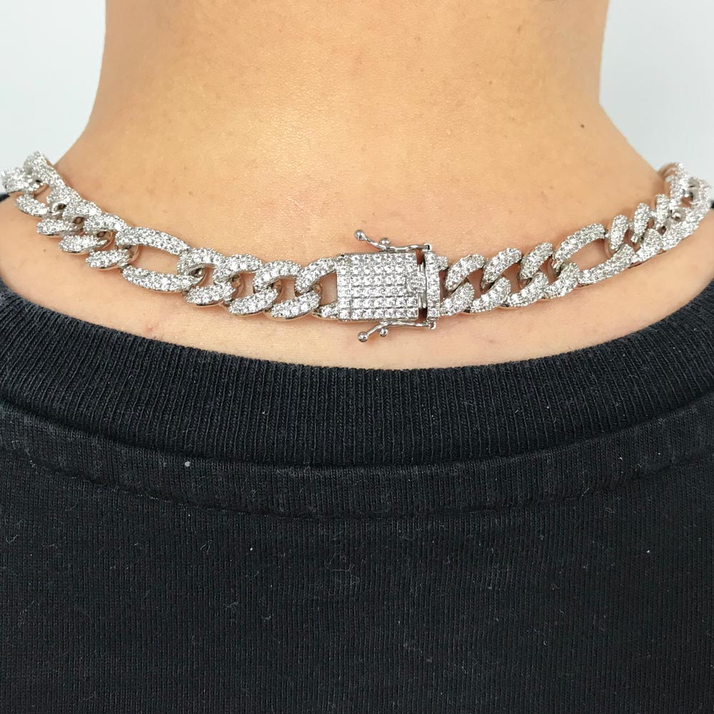 Moissanite Figaro Chain Iced Out .925 Sterling Silver HipHopBling