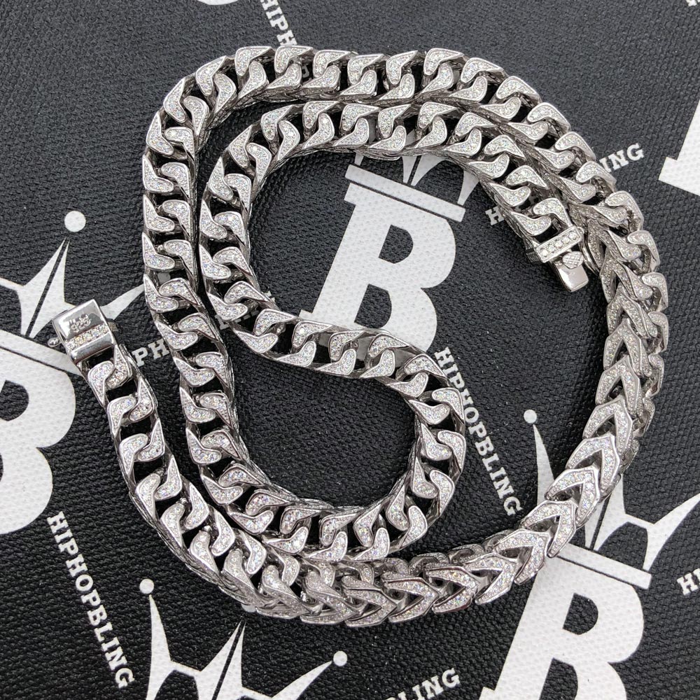 Moissanite Franco Iced Out Chain .925 Sterling Silver 18" HipHopBling