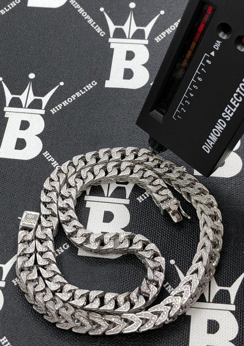 Moissanite Franco Iced Out Chain .925 Sterling Silver 18" HipHopBling