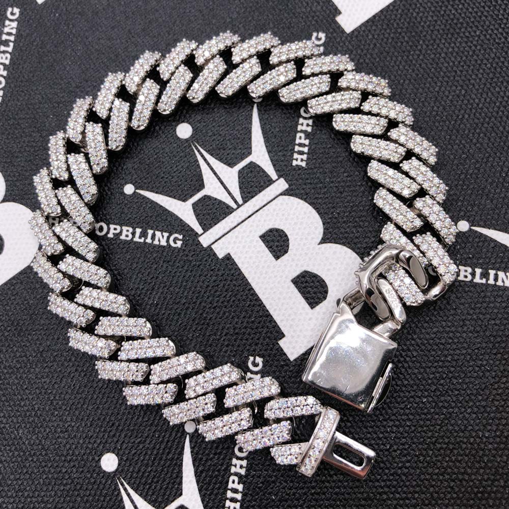 Moissanite Iced Out Cuban Chain Sharp Link 13MM .925 Sterling Silver 18" HipHopBling