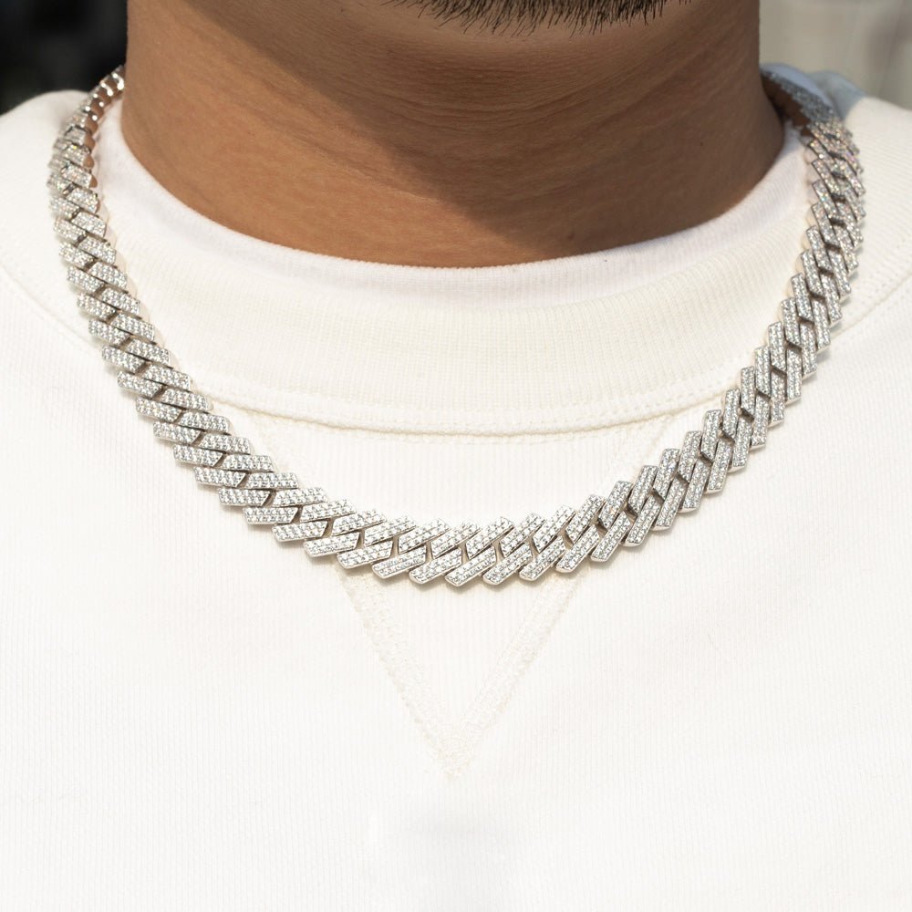 Moissanite Iced Out Cuban Chain Sharp Link 13MM .925 Sterling Silver 18" HipHopBling
