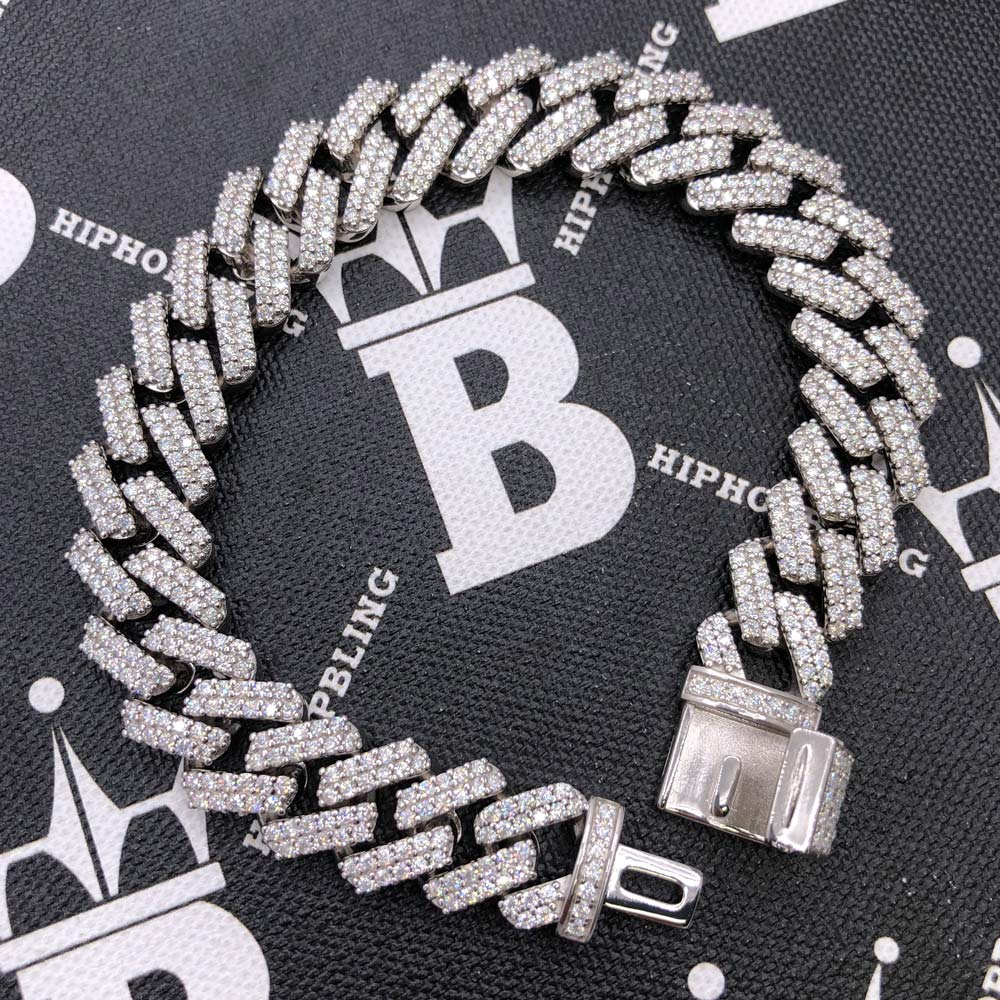 Moissanite Iced Out Cuban Chain Sharp Link 13MM .925 Sterling Silver 18" HipHopBling