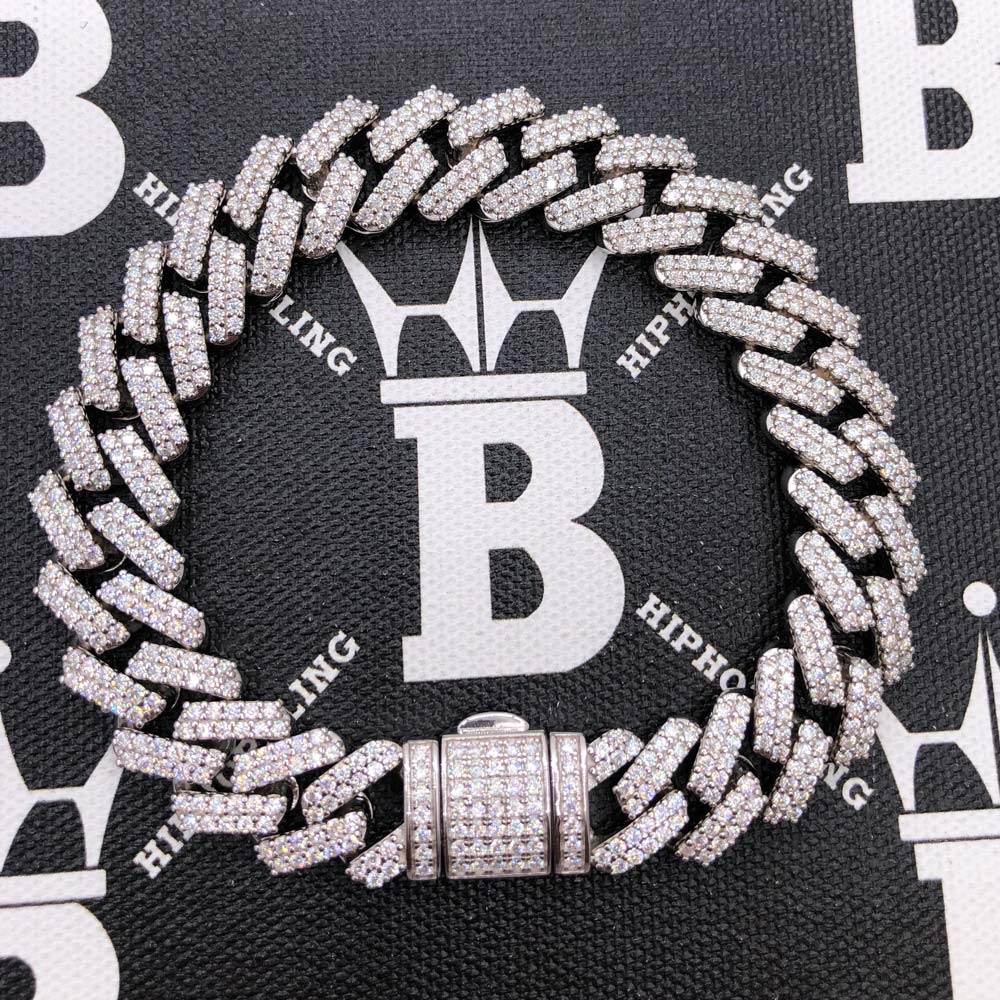 Moissanite Iced Out Cuban Chain Sharp Link 13MM .925 Sterling Silver 18" HipHopBling