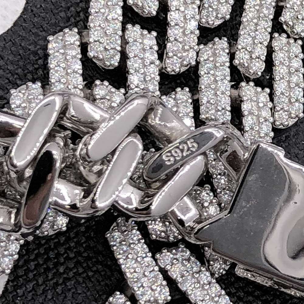 Moissanite Iced Out Cuban Chain Sharp Link 13MM .925 Sterling Silver 7" Bracelet HipHopBling
