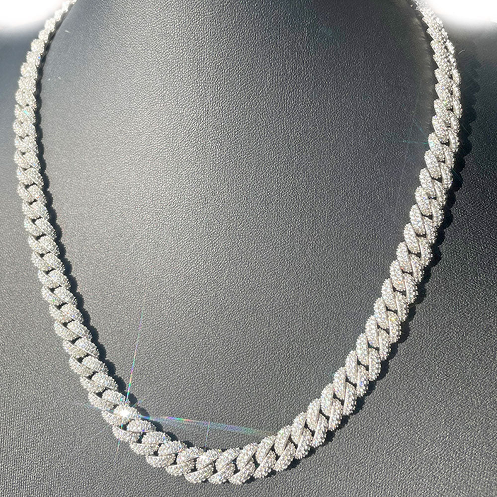 Moissanite Iced Out Miami Cuban Chain Link 9MM .925 Sterling Silver 18" HipHopBling